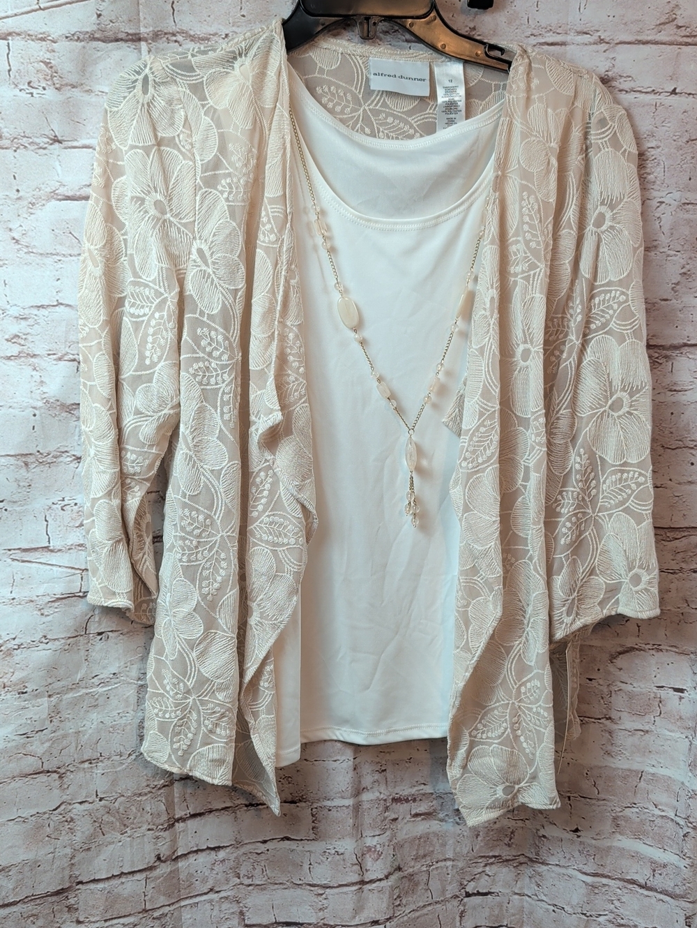 Alfred Dunner Layered Blouse With Necklace Size 12 Nwt New